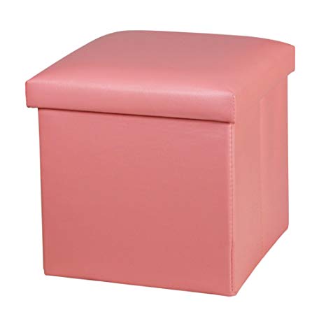 NISUNS OT01 Leather Folding Storage Ottoman Cube Footrest Seat, 12 X 12 X 12 Inches (Pink)
