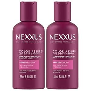 Nexxus Travel Shampoo and Conditioner, Color Assure – Replenishes and Extends Hair Color Vibrancy, 3 Oz Ea