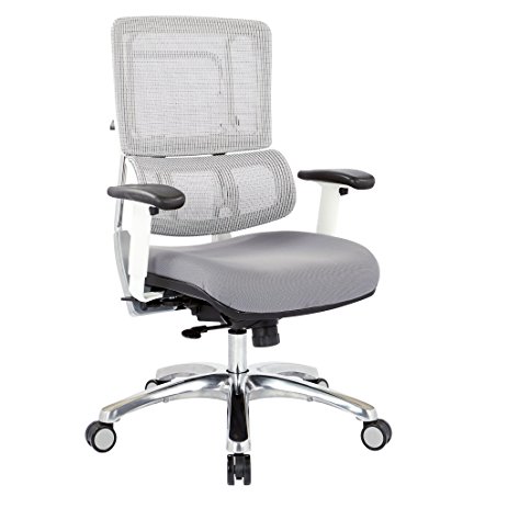 Office Star Breathable White Vertical Mesh Back and Padded Steel Mesh Seat Managers Chair with Adjustable Arms and Polished Aluminum Accents