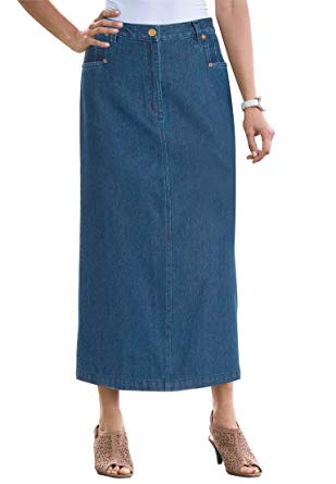 Jessica London Women's Plus Size Classic Cotton Denim Long Skirt