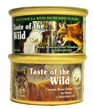 Taste of the Wild Cat Food Variety Pack Box - 2 Flavors (Rocky Mountain Feline with Salmon and Roasted Venison Formula & Canyon River Feline Trout and Salmon Formula) - 3 oz Each (6 of Each Flavor)