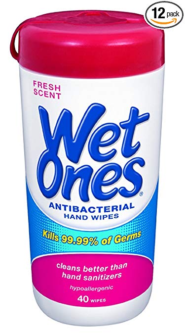 WET ONES Antibacterial Hand Wipes, Fresh Scent 40 Each (Pack of 12)