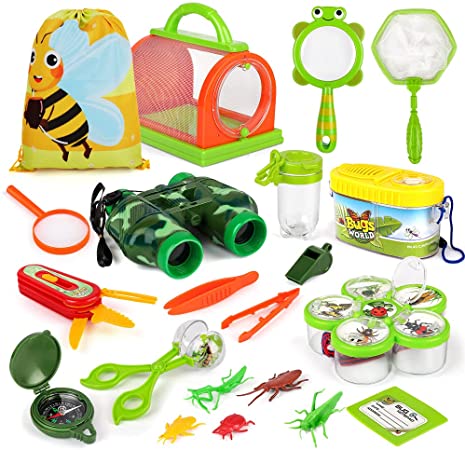 Aomola Bug Catcher Kit for Kids, Outdoor Explorer Kit with Binoculars, Butterfly Net , Magnifying Glass,Insect Box and Compass Great Toys Kids Gift for Boys & Girls Age 3-12 Year Old Camping Hiking