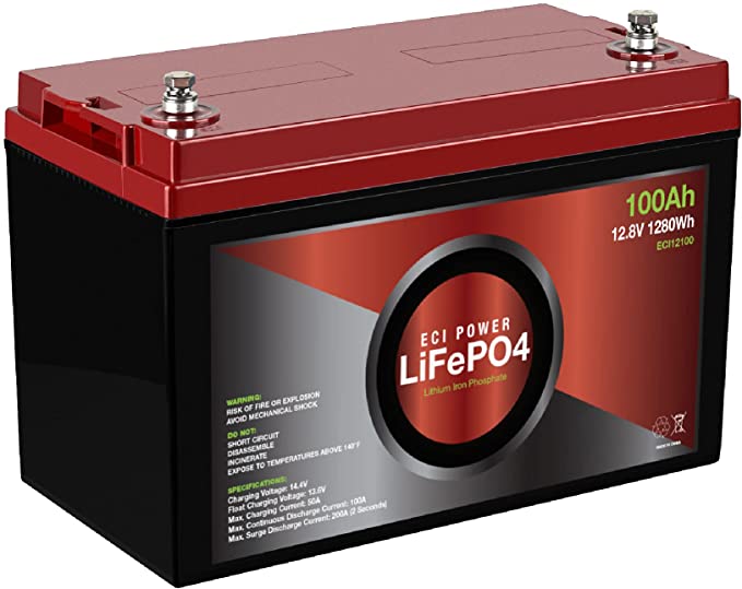 ECI Power 12V 100Ah Lithium LiFePO4 Deep Cycle Rechargeable Battery | 2000-5000 Life Cycles & 10-Year Lifetime | Built-in BMS | Perfect for RV, Solar, Marine, Overland, Off-Grid Applications