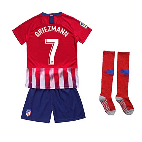 Whatrce Glfosenrs #7 Griezmann 2018/2019 Season Atletico Madrid Youths/Kids Home Soccer Jersey & Shorts & Socks