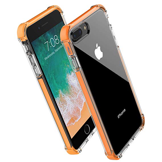 for iPhone 8 Plus case iPhone 7 Plus case,Noii Clear Hybrid Drop Protection case,[TPE Super Rubber Bumper] Shockproof case,Upgraded Reinforced Edges Technology,Heavy Duty Protective Cover-Orange