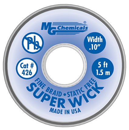 MG Chemicals 400 Series #4 Fine Braid Super Wick with RMA Flux, 5' Length x 0.1" Width, Blue