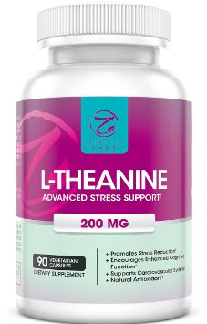 L-Theanine -200mg Amino Acid Supplement for Stress Relief- 90 Caffeine Free Vegetarian Capsules-Natural and Green Tea Derived L Theanine For Cognitive Cardiovascular and Antioxidant Support- Zenwise Labs