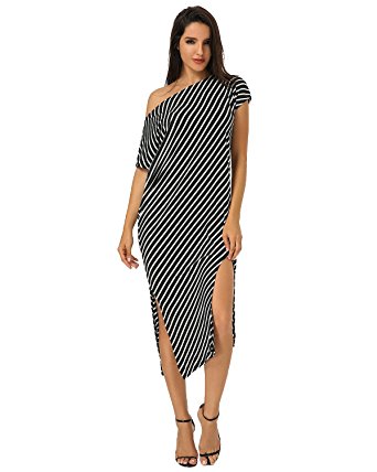 ZANZEA Womens Round Neck Striped Irregular Long Maxi Dress Kaftan Dress Cover Up