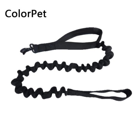 ColorPet Dog Leash- Equipped With Panic Snap Durable Waterproof and Heavy Duty Genuine Nylon With Bungee Lead Serves Military Training Purposes Black