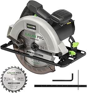 GALAX PRO 11 Amp Power Circular Saw, 6000RPM Corded Circular Saw with Adjustable Cutting Depth 2-7/16" (90°) to 1-13/16" (45°), 7-1/4 Inch Carpentry Saw Blade, Ideal for Wood, Plastic Cuts