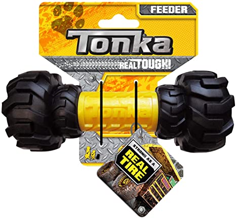Tonka Tread Treat Holder Dog Toy, Lightweight, Durable and Water Resistant, Single Unit, Yellow/Black