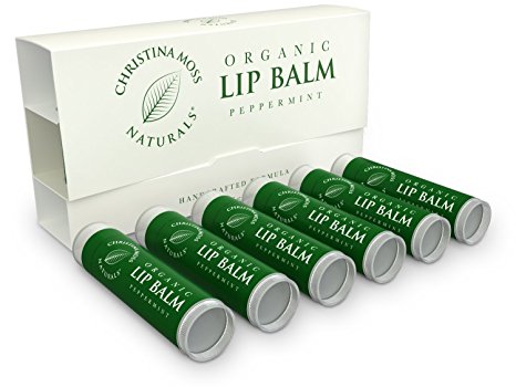 Lip Balm, Lip Care Therapy, Moisturizer Butter. Organic, 100% Natural Ingredients. Repair, Condition, Dry, Chapped, Cracked Lips. Made in the USA. Christina Moss Naturals (6 Pack, Peppermint).