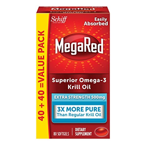 MegaRed 500mg Extra Strength Omega-3 Krill Oil, 80 softgels