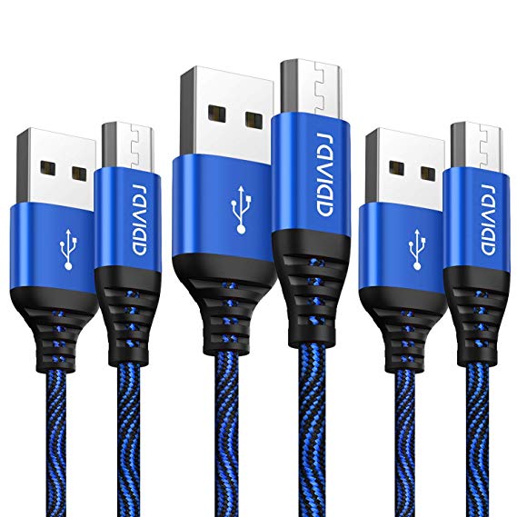 Micro USB Charger Cable, RAVIAD [3Pack,2m] Nylon Braided Micro USB Fast Charging Sync Cord for Android Samsung Galaxy S7 S6 J5 J3 Note5, Huawei, Sony, Nokia, LG, HTC, Moto,Nexus,Kindle,PS4,Echo