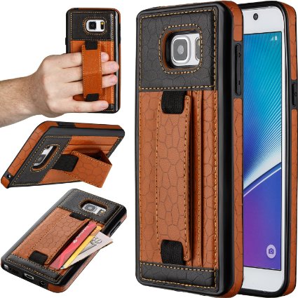 Note 5 Case Moona Wallet Case for Samsung Galaxy Note 5 with KickStand 1 Year Warranty - Samsung Galaxy Note 5 Wallet Case Note 5 PU Leather Case Note 5 Thin Case TanBlack