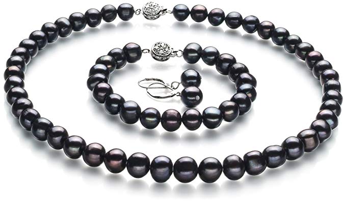 Kaitlyn Black 8-9mm A Quality Freshwater Cultured Pearl Set for Women