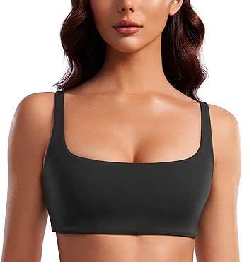 CRZ YOGA Butterluxe Spaghetti Strap Sports Bras for Women - Square Neck Yoga Wireless Bra Padded Cami Crop Top