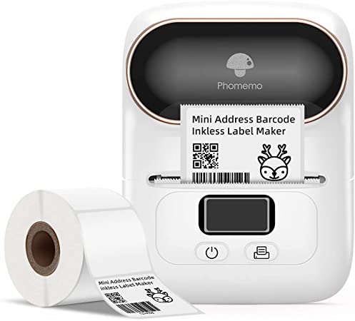 Phomemo M110 Label Maker Portable Bluetooth Thermal Sticker Printer for Address, Barcode QR Code,Photolgo, Clothing, Jewelry, Retail, Business, Home, Print Black on White, for iOS & Android(Not PC)