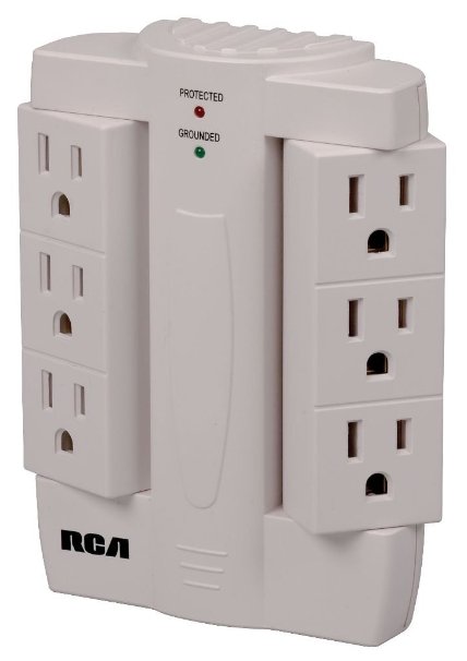 RCA PSWTS6F Wall Tap Surge Protector with 6 Swivel Outlets