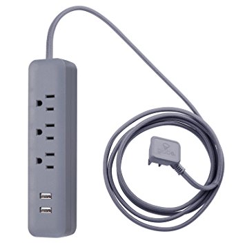 Globe Electric Designer Series 6-ft 3-Outlet USB Power Strip, 2x USB Ports, Gray Finish 78252