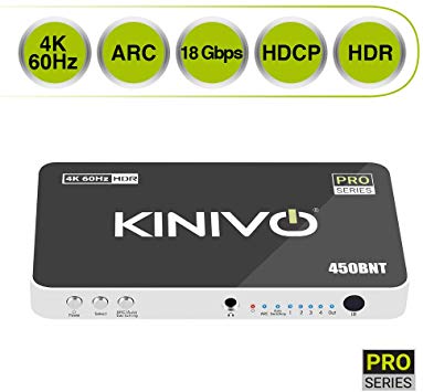 Kinivo 450BNT 4K HDMI Switch with Audio Extractor (4 Port, 4K 60Hz HDR, High Speed-18Gbps, Auto-Switching)