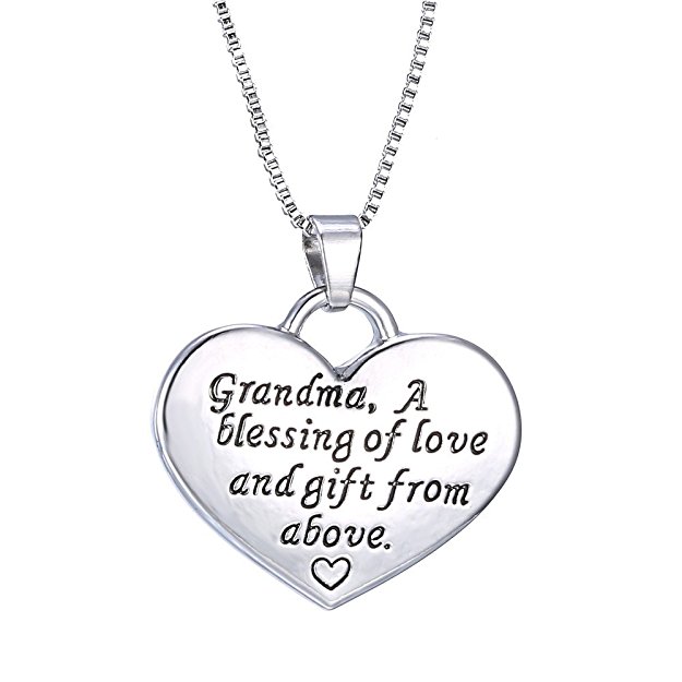 Grandma Heart Pendant Necklace - Grandma a blessing of love and gift from above - Family Necklace