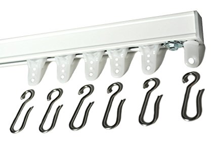 White Ceiling Mount Curtain Track System With Ball Bearing Carriers and Hooks (20'-(in 3 sections))
