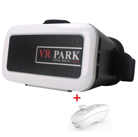 BEW Virtual Reality Headset 3D VR Glasses with Bluetooth Controller Movie/Game for 4~6 inch Smartphones (White)