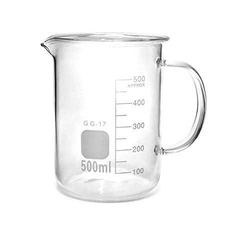 QWORK 500ml Beaker Mug with Handle, Borosilicate Glass Measuring Cup