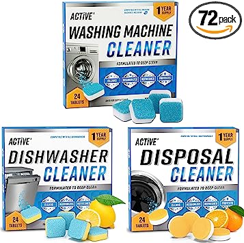 Washing Machine Dishwasher & Disposal Cleaning Tablets - Appliance Refresh Bundle Includes 12 Month Supply Dishwasher Cleaner Deodorizer, Washer Descaler, Disposer Freshener Deep Cleaning - 72 Tablets