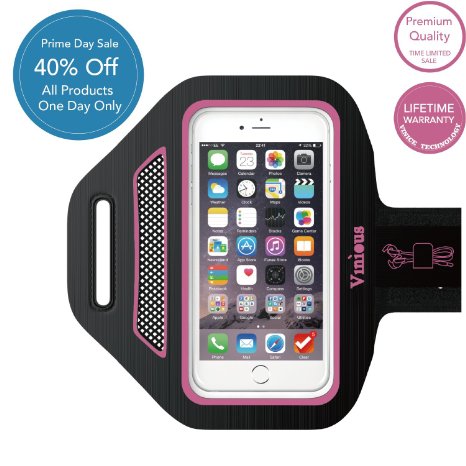 Armband Vinious Premium Water and Sweat Resistant Sport Armband for iPhone 6, 6S, 5, 5S, 5C, iPod Touch, Samsung Galaxy S3, S4, S5 (Pink)