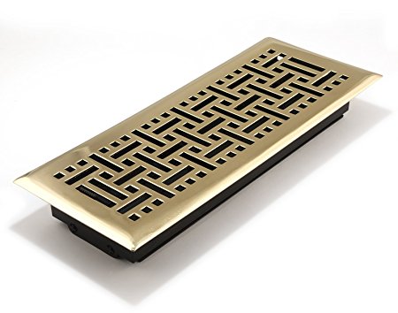 Accord AMFRPBB412 Floor Register with Wicker Design, 4-Inch x 12-Inch(Duct Opening Measurements), Polished Brass