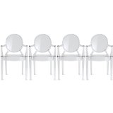 2xhome - Set of 4 Modern Designer Louis Ghost Armchairs With Polycarbonate Crystal Clear Transparent Plastic