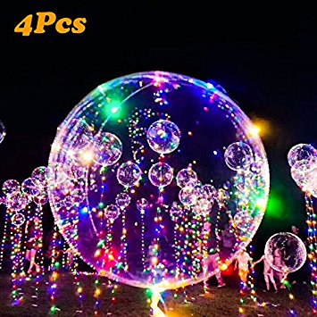 Party Balloons with Fairy String Lights,18 Inch Trendy Clear Latex Balloons,Sturdy&Reusable,Ideal for Party ,Wedding ,Outdoor,Indoor, Festival,Birthdays Decorations 4 Pack ,Fillable with Helium