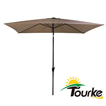 Tourke 10 x 6.5 Ft Patio Table Umbrella Outdoor Umbrella with Push Button Tilt and Crank, 6 Steel Ribs, for Garden, Deck, Backyard, Swimming Pool and More (Taupe)