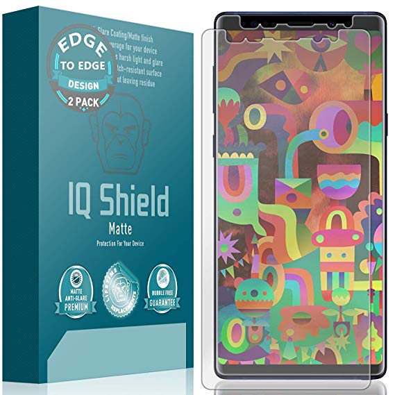 Galaxy Note 9 Screen Protector, IQ Shield Matte Full Coverage Anti-Glare Screen Protector for Galaxy Note 9 [Max Coverage][2-Pack] Bubble-Free Film