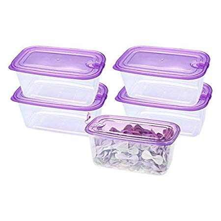 EASYLOCK Plastic Food Storage Container Set clip Lids airtight BPA free for Kitchen stackable lunch box 1050ml, Pack of 5