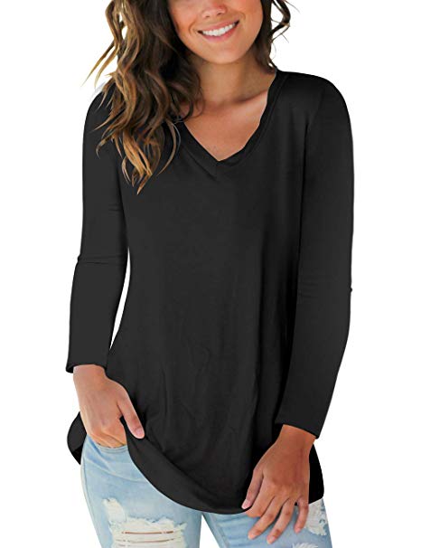 Womens Tops V Neck Tee Casual Short Sleeve and Long Sleeve T Shirts