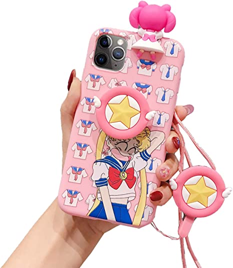 VANVENE iPhone 11 Pro Max Sailor Moon Case, Cute 3D Cartoon Kawaii Animal Character Cover Case for Apple iPhone 11 Pro Max 6.5" with Holder Lanyard Doll¡­