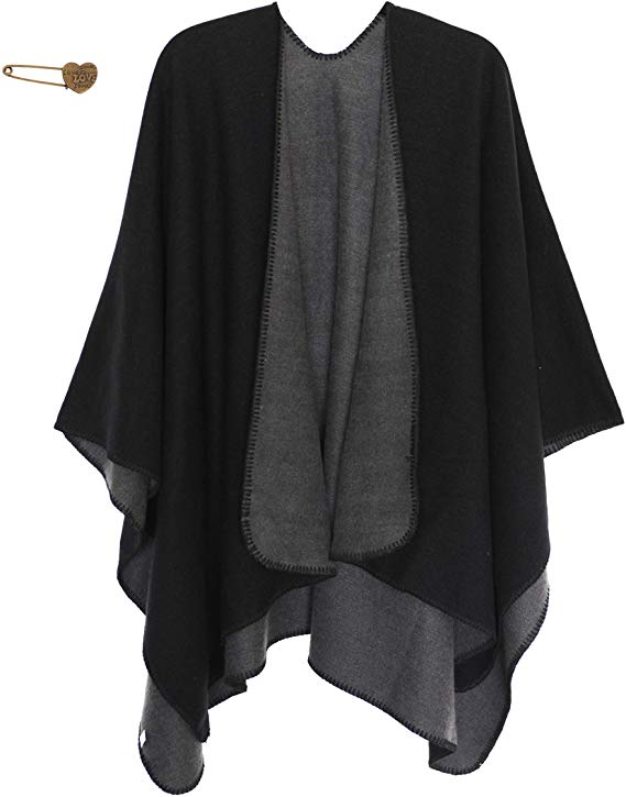 MissShorthair Women's Printed Shawl Wrap Fashionable Open Front Poncho Cape