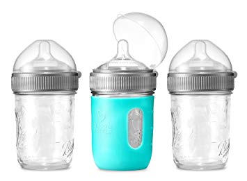 The Original 8 oz. Mason Bottle, (Pack of 3) Wide Neck, Slow Flow Glass Baby Bottles with 1 Silicone Sleeve, BPA-Free, 100% Made in The USA