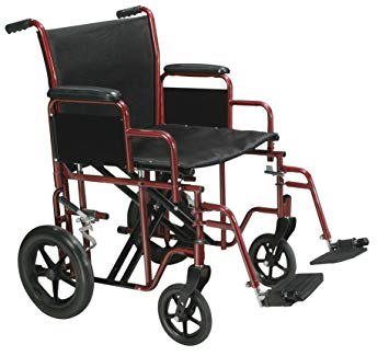 Drive Medical Bariatric Heavy Duty Transport Wheelchair with Swing-Away Footrest, Red, 22 Inch