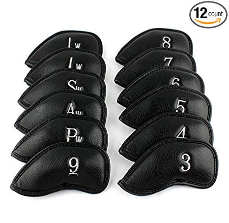 Craftsman Golf 12pcs Thick Synthetic Leather Golf Left Handed Iron Head Covers Set Headcover Fit All Brands Titleist, Callaway, Ping, Taylormade, Cobra, Nike, Etc.