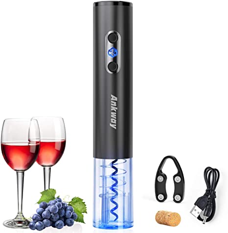 Ankway Sacacorchos Electrico,Profesional Automatico Abrelatas de Vino,Recargable por USB Set de Regalo, Abridores con Cable de Carga USB, Cortador de Aluminio, Paquete para Restaurante, Casa, Fiestas