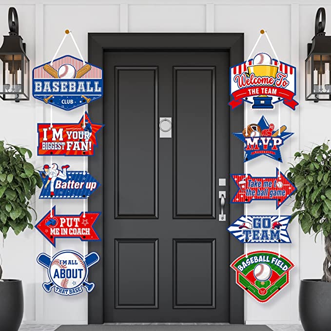 10 Pieces Baseball Party Hanging Porch Sign Baseball Life Lessons Poster Baseball Theme Party Banner Hanging Sign for Outdoor Indoor Bedroom Wall Party Decoration Baseball Themed Birthday Party Banner