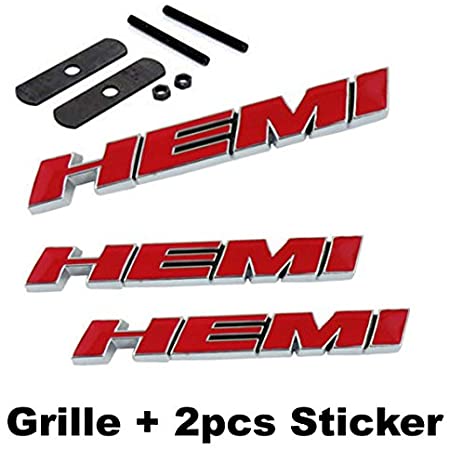 BENZEE 3pcs Red B195 HEMI Grille   Back Emblem Decal Badge Sticker Dodge Charger Ram 1500 Challenger Jeep Grand Cherokee
