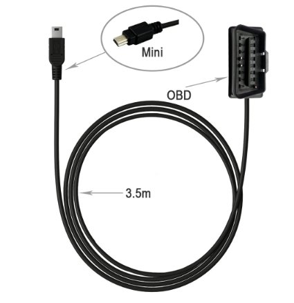 Jeasun OBD2 Charging Cable - 16Pin OBD II Male to Mini USB Smart Car Charging Cables for Gps DVR Cell Phones 3 Meters