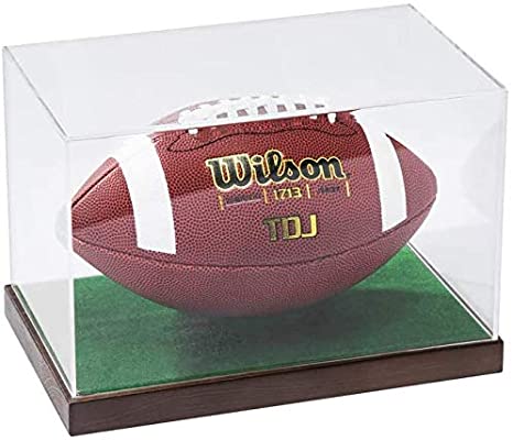 JackCubeDesign Acrylic Football Display Case Stand, Memorabilia Showcase Storage Box Holder - MK195(Black), MK195B(Wood)