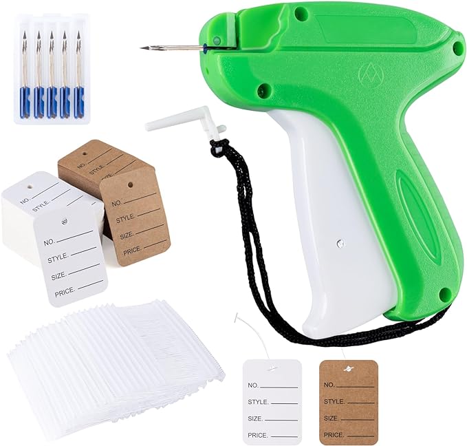 1Plusselect Tagging Gun Kit for Clothing, Tag Gun for Clothes, Garment Tag Gun with 200 Price Tags, 5 Extra Needles & 2000 Fasteners for Hats, Socks & Garments in Vibrant Green